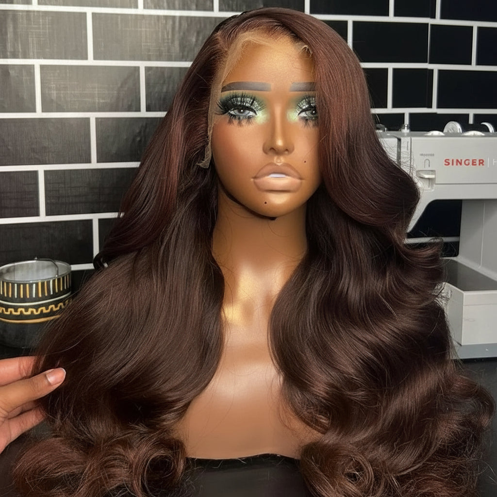 Chocolate Brown Body Wave Lace Front Wig - Premium Brazilian Human Hair 13x4 13x6 HD Lace Wig