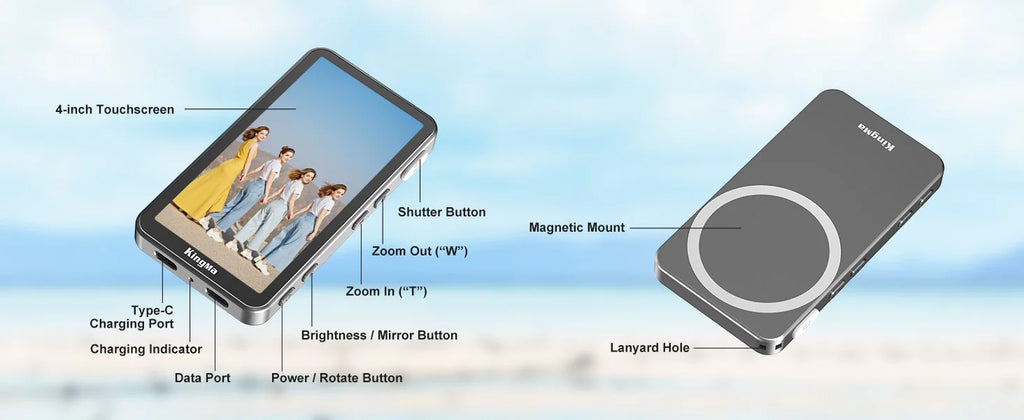 KingMa Magnetic Phone Vlog Selfie Touchscreen Monitor, with Zoom, Wireless Recording, Phone Rear Camera for iPhone Selfie TikTok