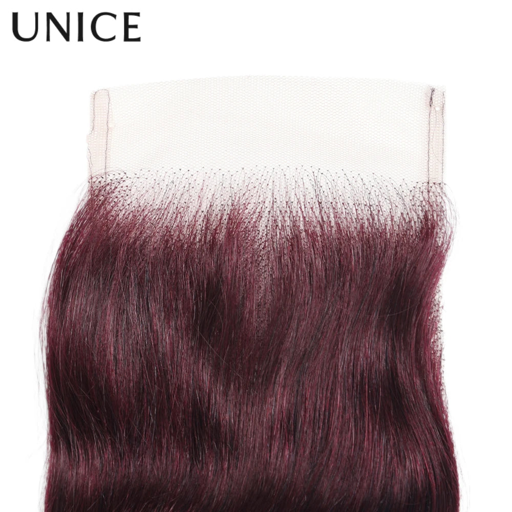 UNICE Hair Black Cherry Body Wave Human Hair 2/3/4 Bundles With 4x4 Lace Closure
