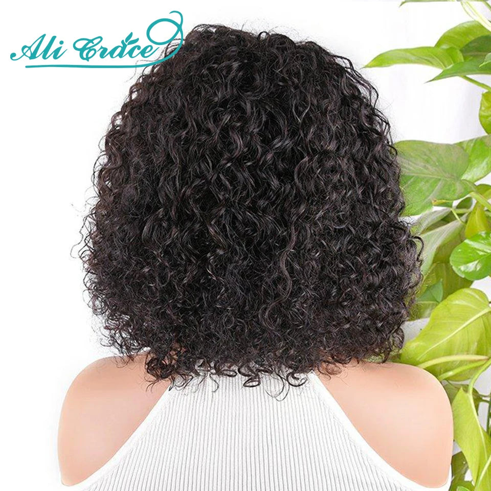 Ali Grace Hair Bob Wig Kinky Curly Hair Transparent 13x4 Lace Front Wig Pre-plucked Short Bob Wigs Deep Curly Remy Human Hair