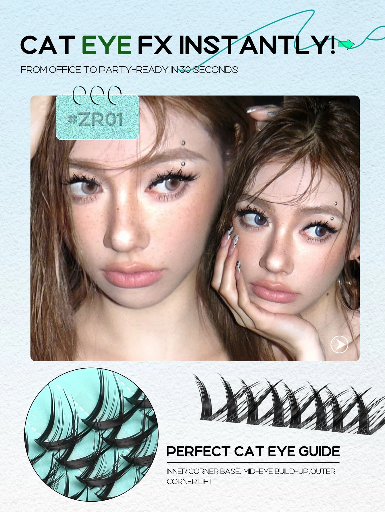 GROINNEYA Cluster Eyelashes Cat Eye Lashes Natural long Lashes Individual Lashes Mixed Tray Eyelash Extension Diy Lashes