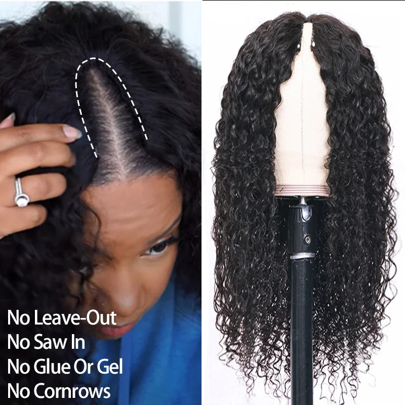 ISEE HAIR V Part Wig Human Hair Wigs For Women Curly Hair No Leave Out Side Part Wig Human Hair Mongolian Kinky Curly Wig