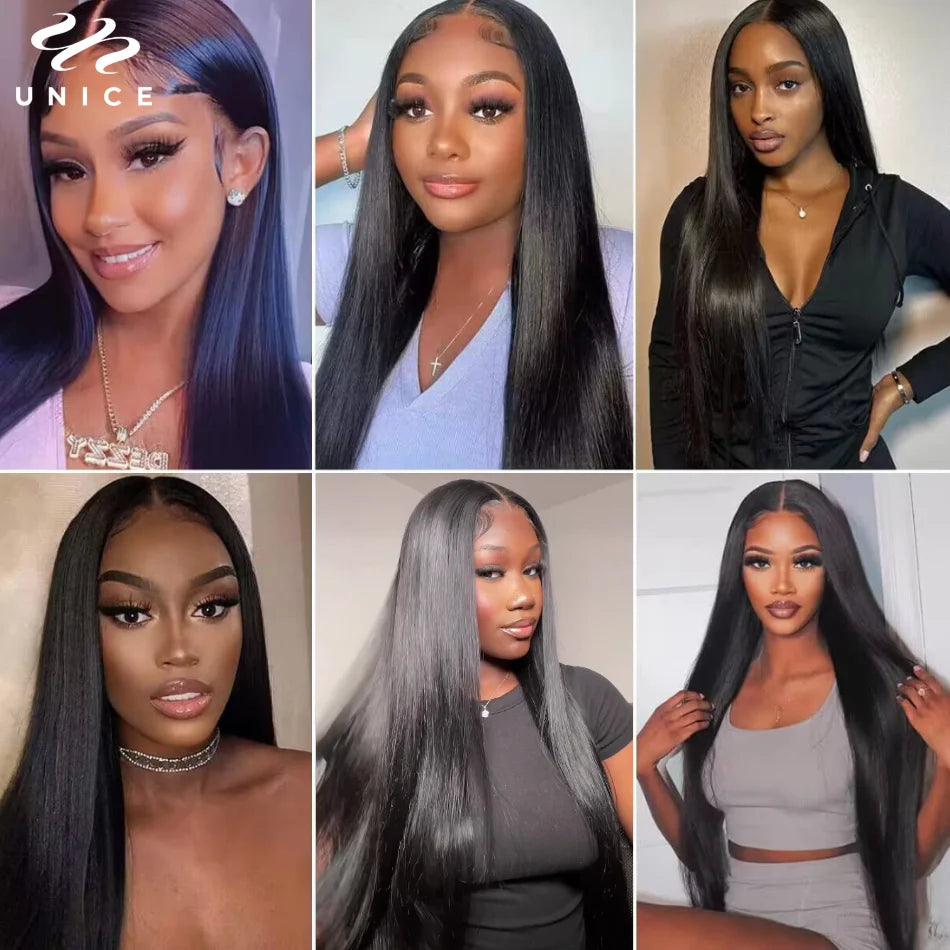 Unice Hair Straight Human Hair Bundles With Closure Natural Color 100% Human Hair 4x4 Lace Closure With 3/4 PCS Deals