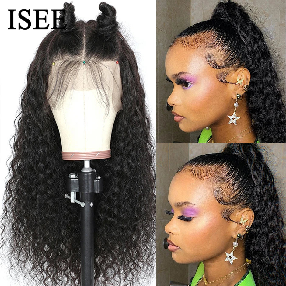 ISEE HAIR Brazilian Water Wave Wig 13x6 HD Lace Frontal Wig For Women 13x4 Lace Front Wig Lace Closure Curly Human Hair Wig