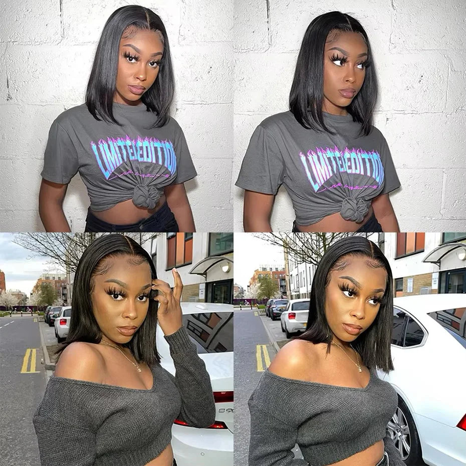 5x5 13x4 13x6 Bone Straight Bob Short Wigs Half Lace Front Wig Human Hair Vietnamese Raw Human Hair Lace Frontal Wig 250 Density