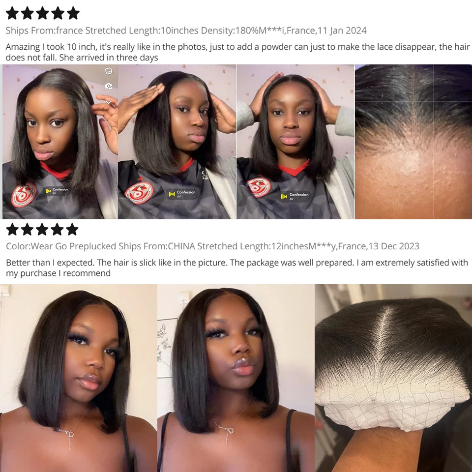 ISEE HAIR Wear And Go Glueless Human Hair Wig Bob HD Lace Straight Short Bob 7x5 Lace Frontal Pre Plucked Human Wigs Ready To Go