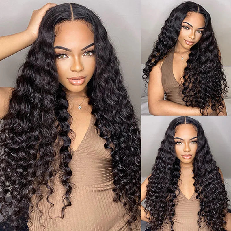 Wear And Go Pre Cut PrePlucked Glueless Wig ISEE Hair Deep Wave Lace Front Human Hair Wig HD Transparent Lace Closure Curly Wigs