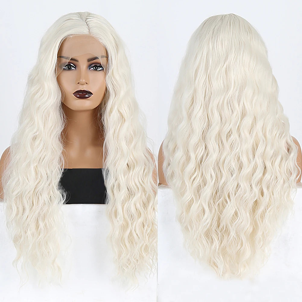 Premium Synthetic Lace Front Wig - Natural Wavy Brown Hair for Black Women | Pre-Plucked Swiss Lace