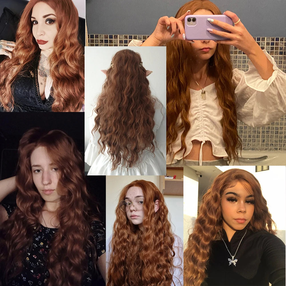 Premium Synthetic Lace Front Wig - Natural Wavy Brown Hair for Black Women | Pre-Plucked Swiss Lace