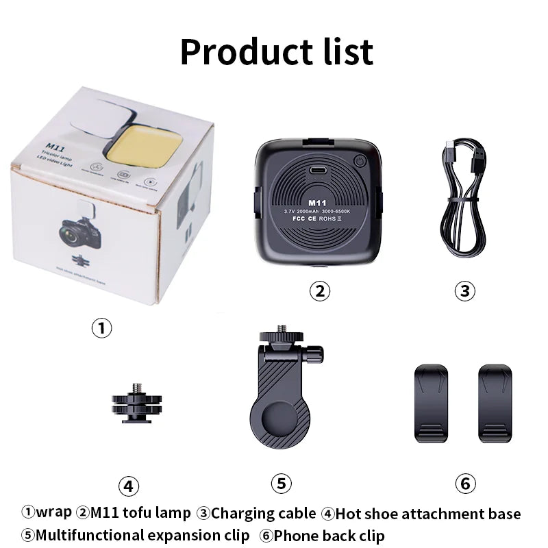 Mini LED Fill Light Bi-Color Lighting Cold Shoe For Camera Camcorder Vlog Removable Back Clip-on Mobile Phone Photography Light
