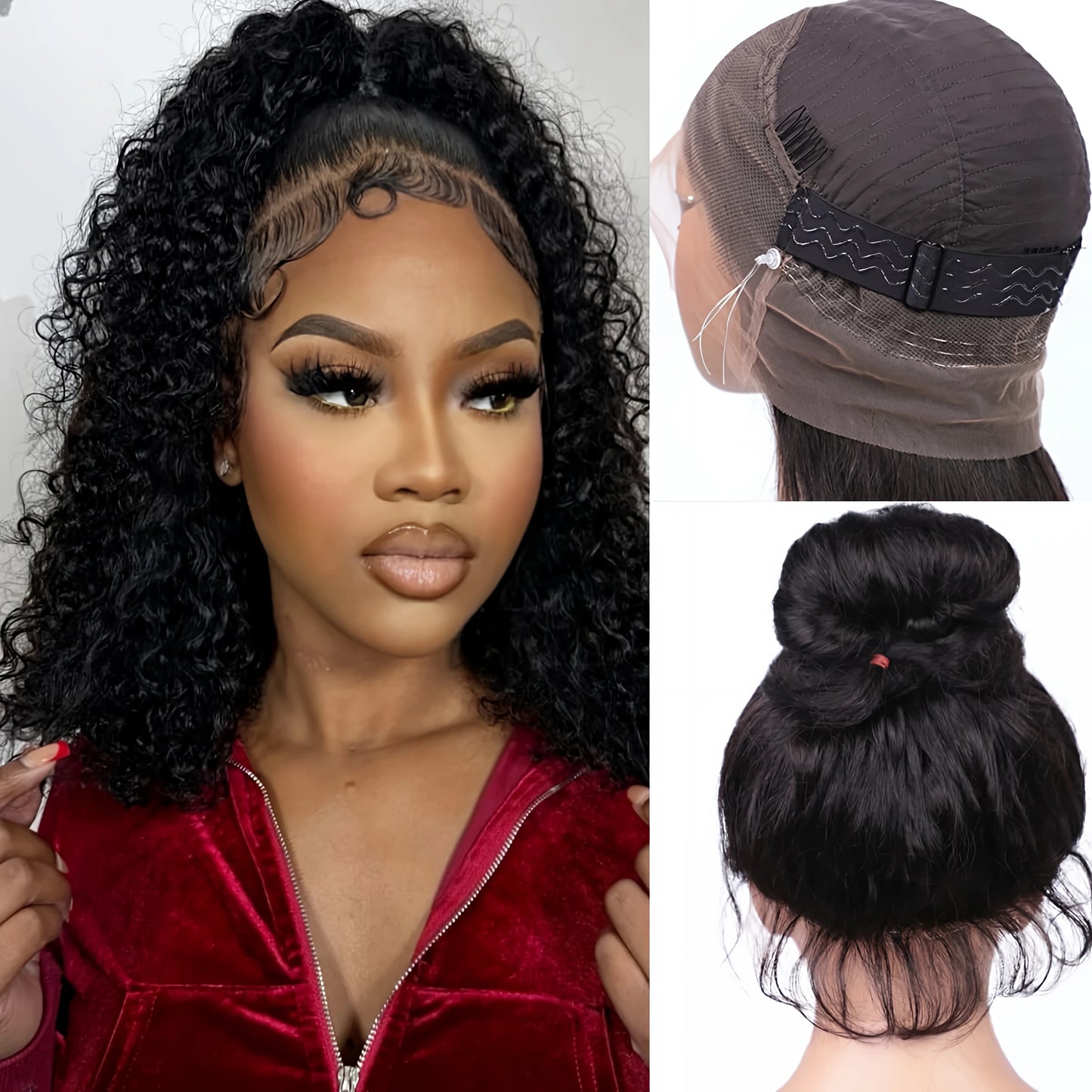 250Density Hidden Strap HD 360 Full Lace Glueless Wig Human Hair Curly Water Wig Invisible Strap 360 Lace Frontal Wig PrePlucked