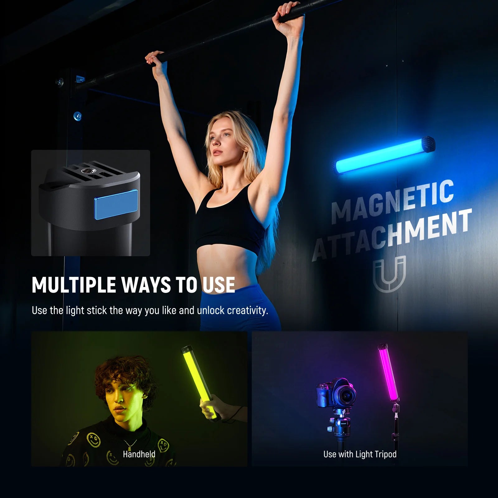 NEEWER Basics 12" Magnetic RGB Light Wand, 2700K/4000K/6500K CRI95 8W LED Dimmable Handheld Tube Light Stick 2000mAh