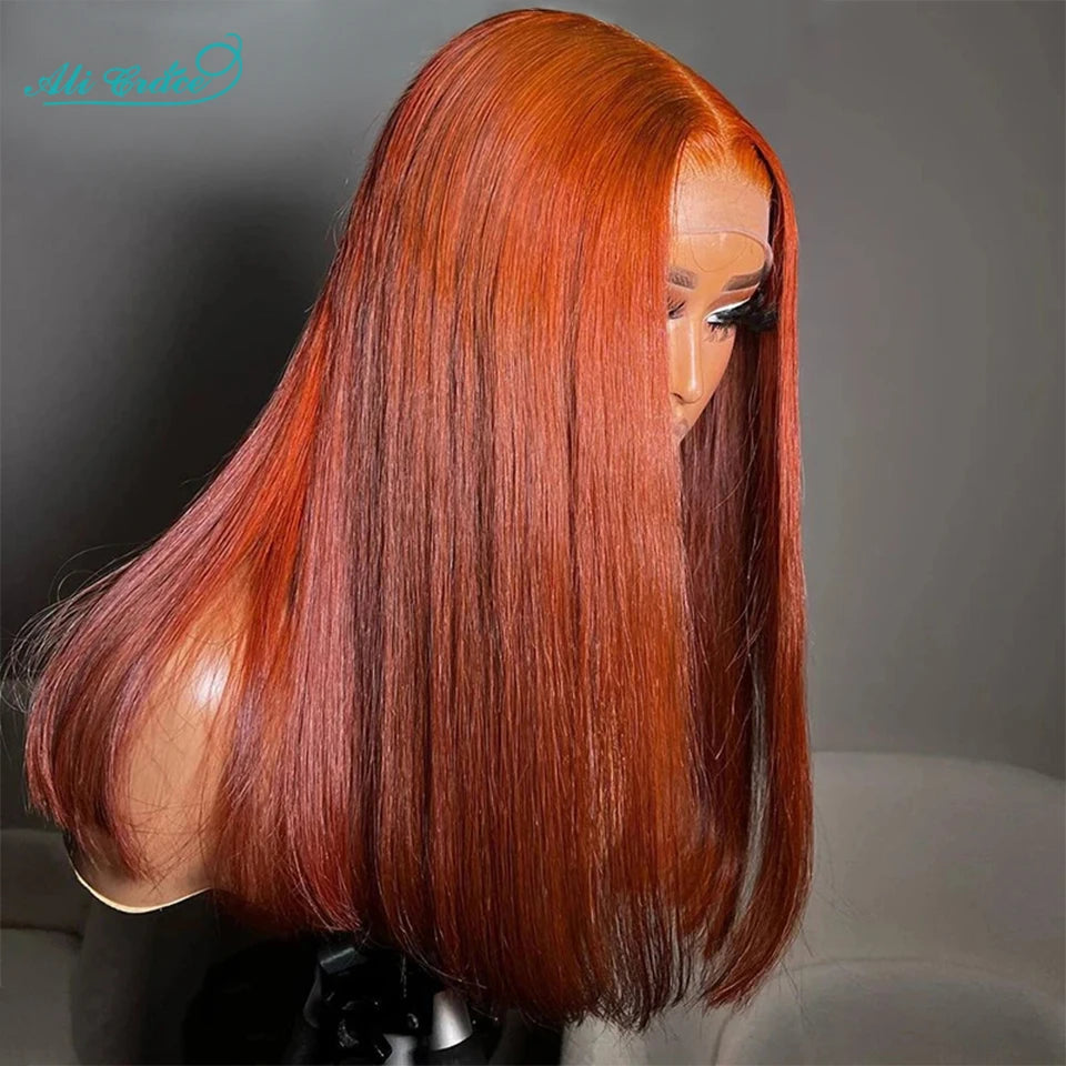 Ali Grace Ginger Orange Straight Human Hair Wigs Transparent 4x4 Lace Closure Wig Preplucked Hairline Human Hair Wigs for Womem
