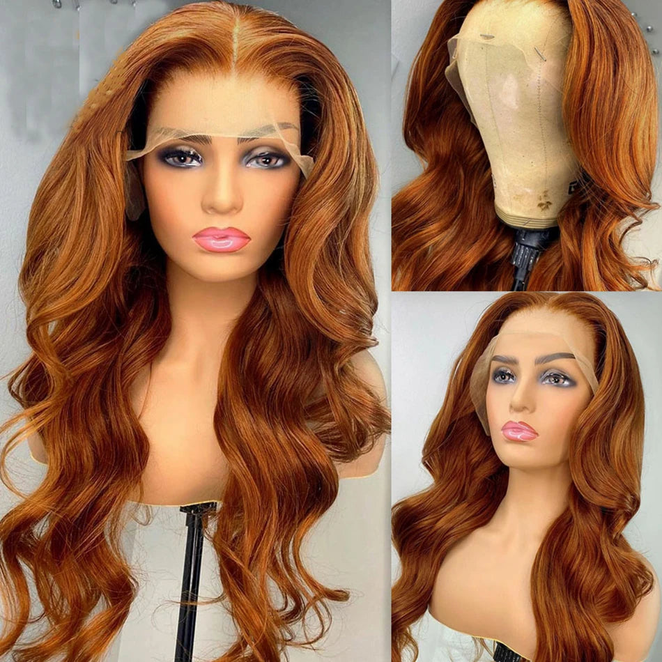 NEW 13x6 Ginger Blonde Colored Human Hair Lace Front Wigs 180% HD Lace Frontal Wigs Body Wave Honey Blonde Color Human Hair Wigs