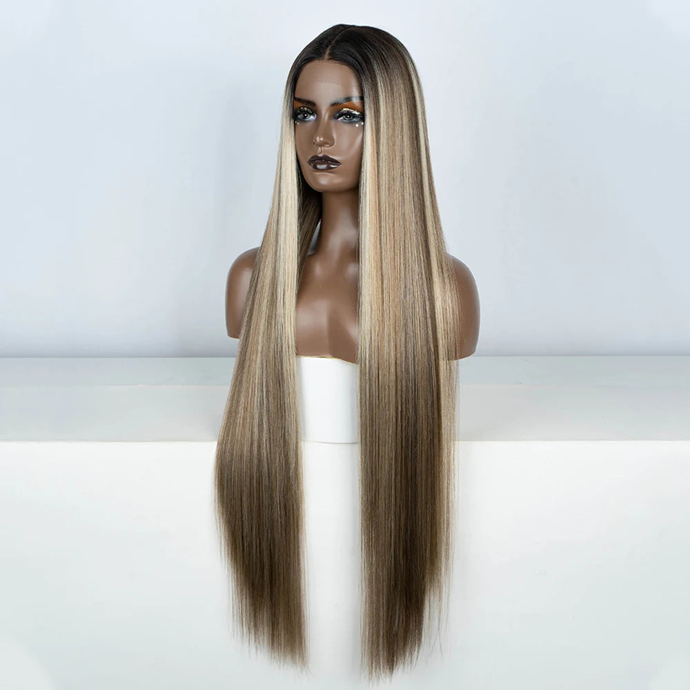 Premium 38 Inch Synthetic Lace Front Wig - Long Straight Heat Resistant Hair for Women