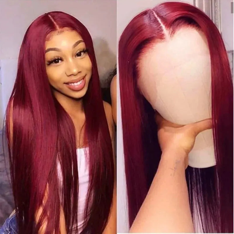 Premium Burgundy Lace Front Wig 26 Inch - 99J Wine Red Straight Synthetic Wig with Baby Hair | Glueless Pre-Plucked 180% Density