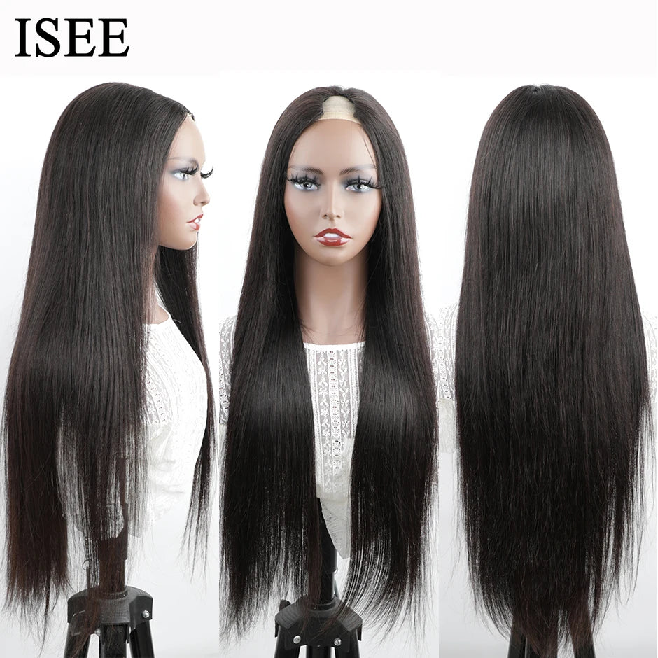 ISEE HAIR Wigs Brazilian Straight V Part Wig No Glue Hair Wig Straight Hair V Part Wig Human Hair Wigs For Women Human Hair