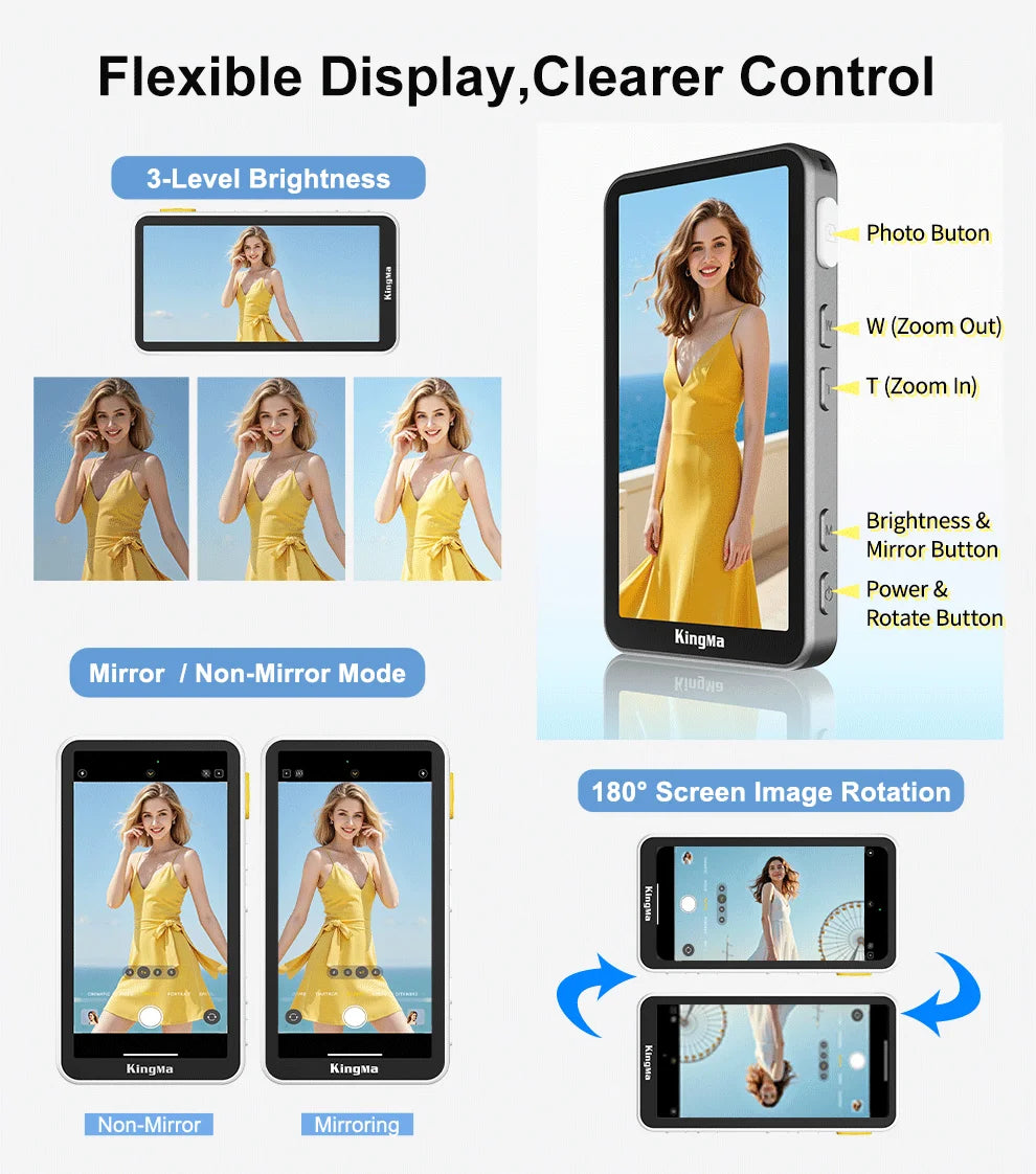 Phone Vlog Selfie Monitor Screen, Touchscreen Monitor, Wireless Transmission with Bluetooth Remote for iPhone Live Stream TikTok