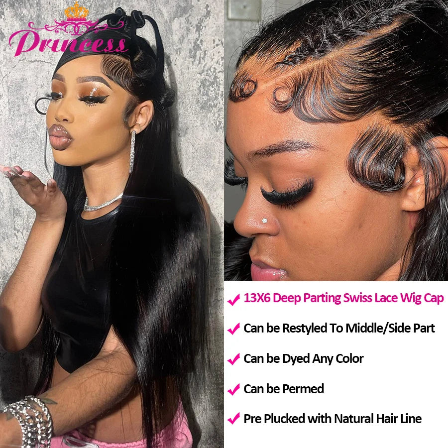 Princess Hair 13x6 HD Lace Frontal Human Hair Wigs Pre Plucked Straight Transparent Lace Front Human Hair Wigs For Women