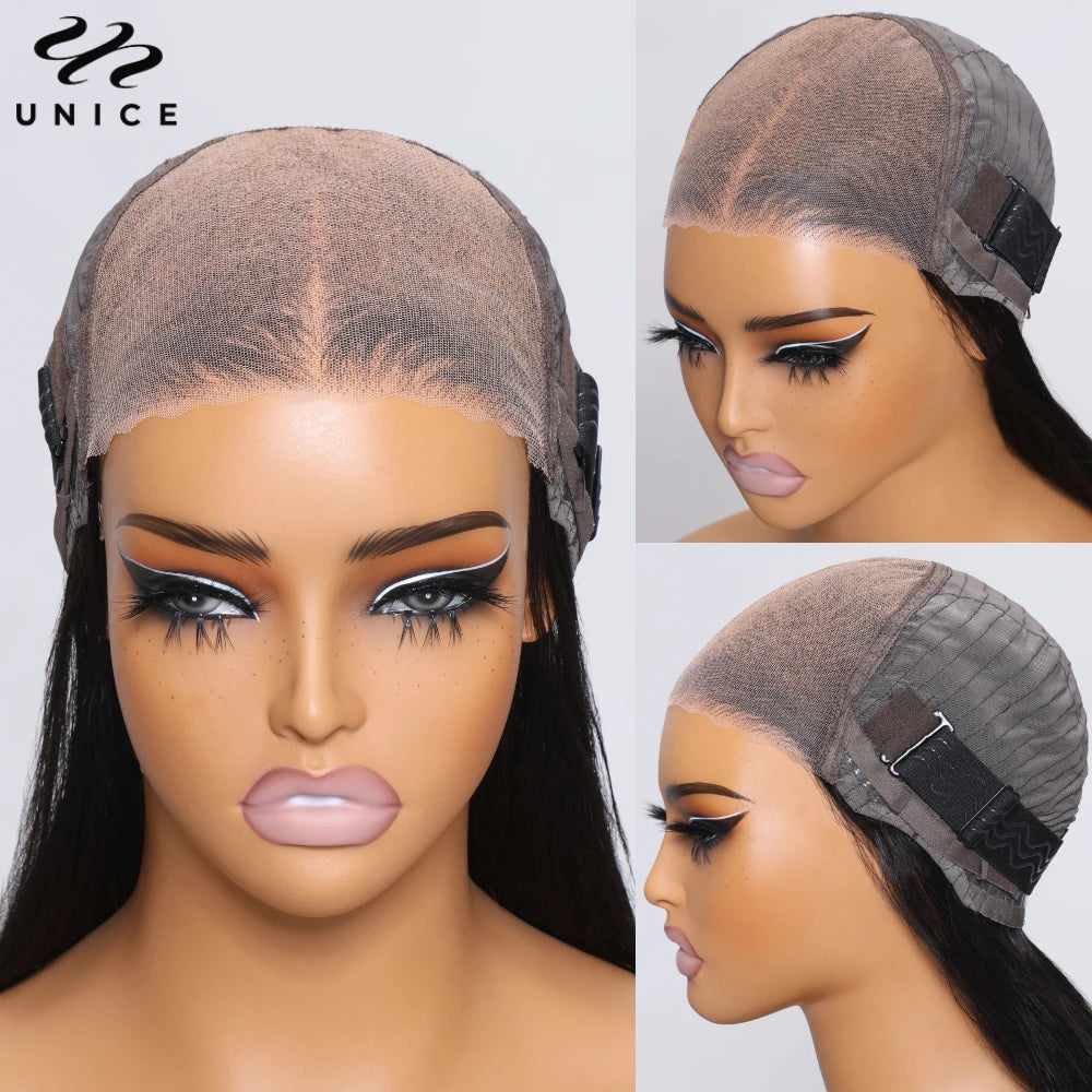 UNice Brown With Blonde Piano Highlights Blunt Bob Wig With Dark Roots Pre Everything 7x5 13x4 Lace Frontal Human Hair Wigs