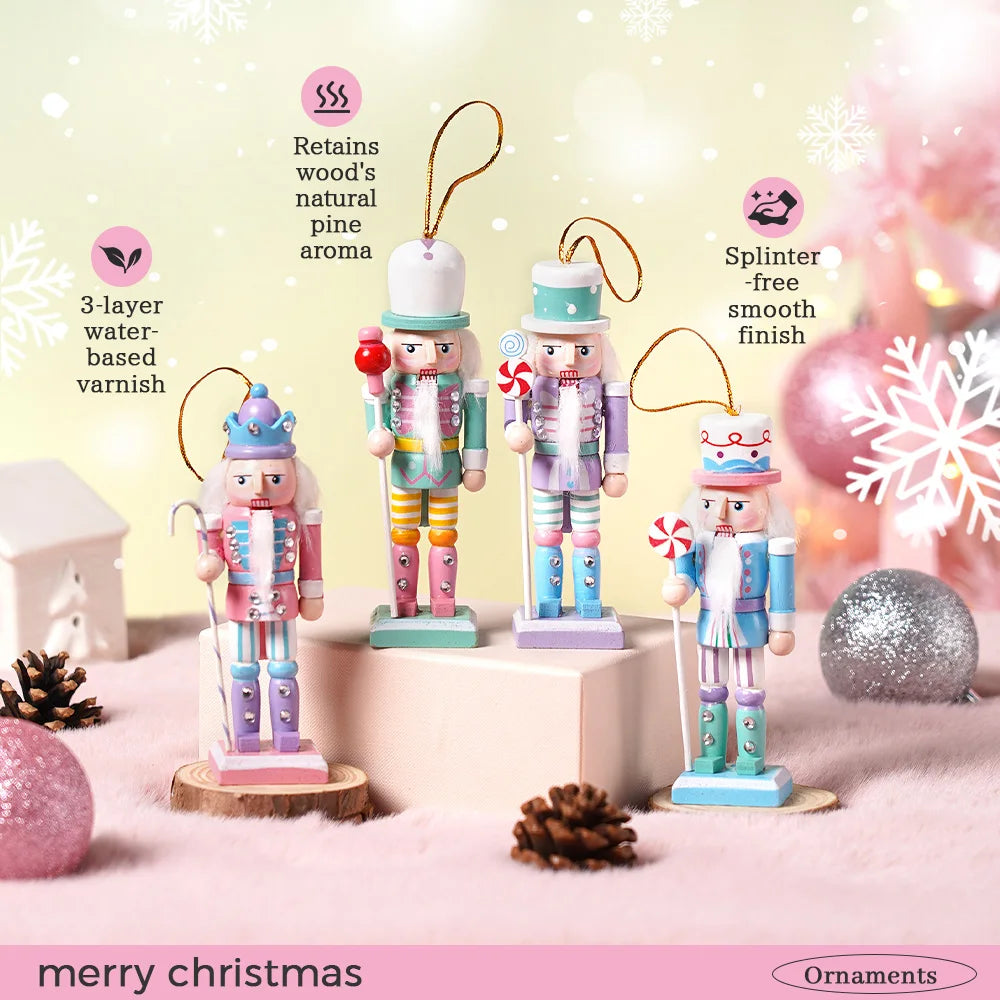 12CM Candy Series Nutcracker Soldier Wooden Ornament Christmas Tree Pendant Home Festival Decoration Gift Set