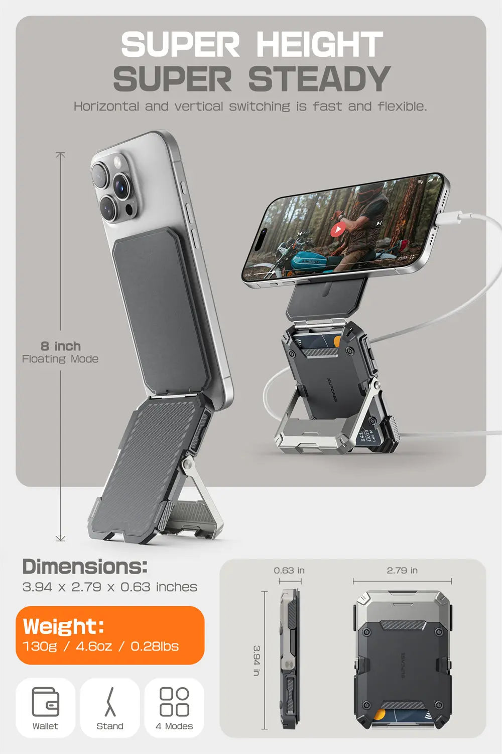 SUPCASE Magnetic Tripod Phone Stand Credit Card Holder for iPhone 16/15/14/13/12 Adjustable Phone Stand Compatible with MagSafe