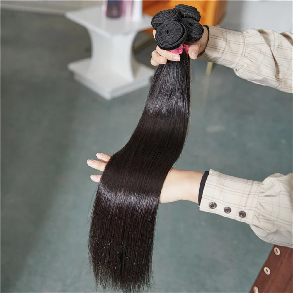 Unice Hair Straight Human Hair Bundles With Closure Natural Color 100% Human Hair 4x4 Lace Closure With 3/4 PCS Deals