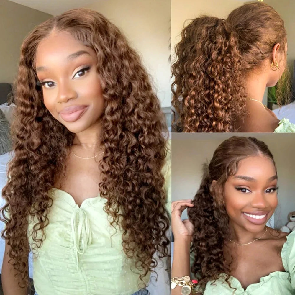 250 Density Deep Wave 360 Lace Front Human Hair Wig - Brazilian Remy Glueless Chocolate Brown Wig 26-36 Inches