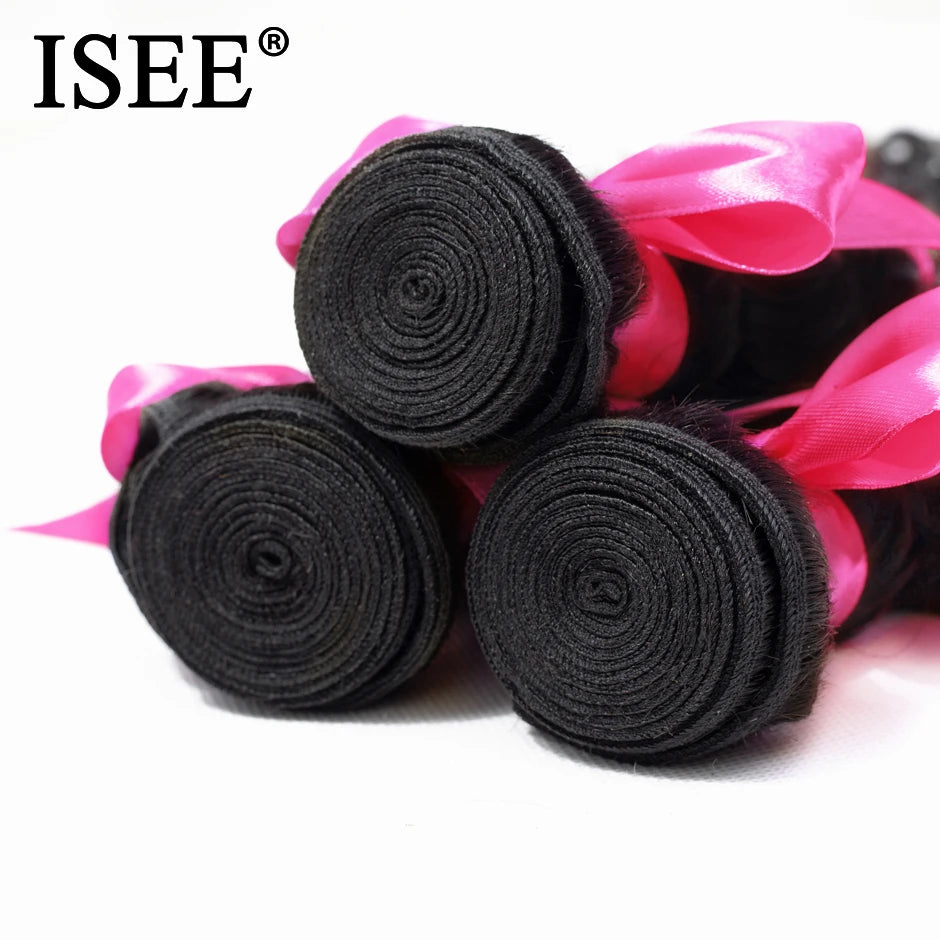 ISEE HAIR Mongolian Deep Curly Hair Extensions Human Hair Bundles Nature Color 1/3/4 Bundles Hair Weave Deep Wave