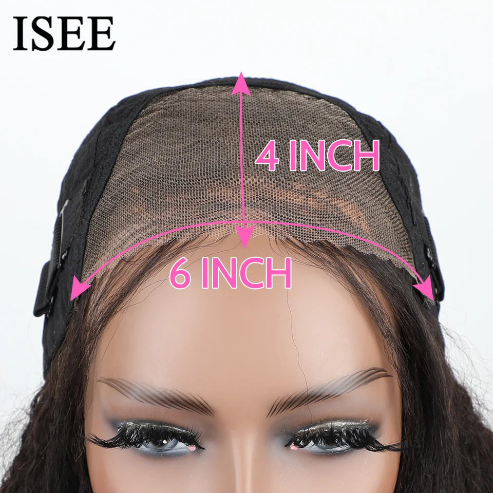 ISEE Hair Wear Go Glueless Wig Kinky Straight Human Hair Wigs 6X4 HD Lace Front Wig Pre Cut PrePlucked Closure Wigs For Women