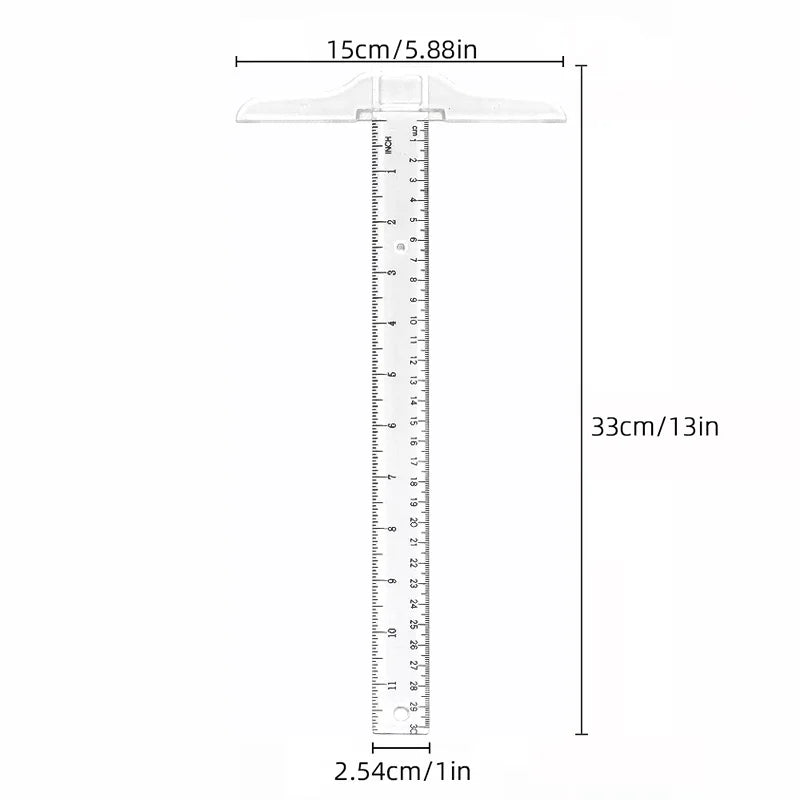1Pc T-shaped Double Side Scale Ruler Drafting Drawing Tool Plastic School Office Supplies Stationery Accessory 30cm (Inch, Cm)