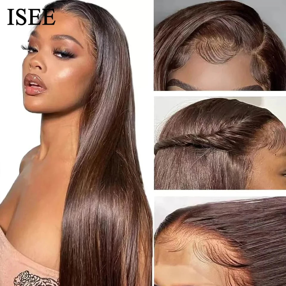 ISEE Hair Wig Brazilian Straight Chocolate Brown Lace Front Wig 13x4  Colored Wig Human Hair 4x4 Closure Wig On Sale Clearance