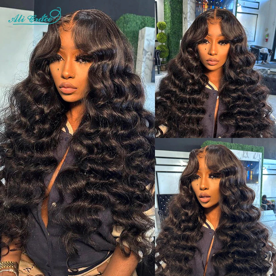 Ali Grace Hair Brazilian Loose Wave Bundles With Closure Transparent 100% Remy Hair 3 Bundles With 4x4 Lace Closure Middle/Free