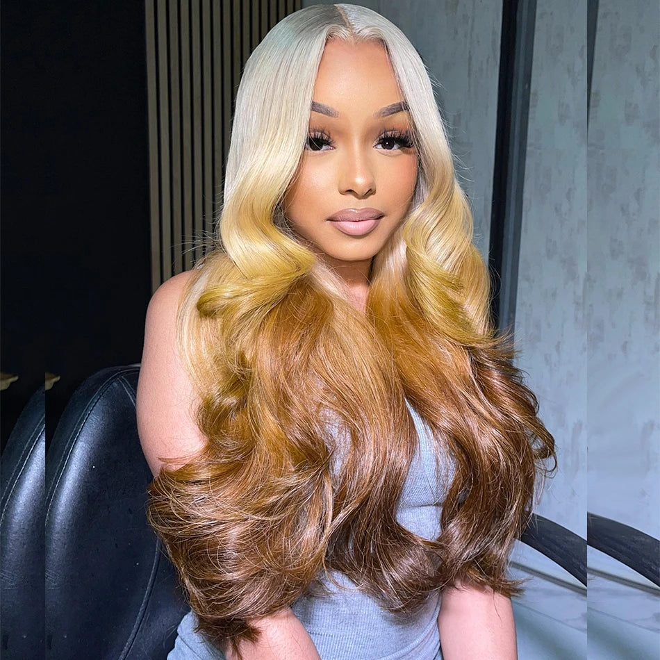 Salon Quality Tuneful Customize Ombre Blonde Orange Brown 13x6 HD Lace Front Human Hair Frontal Wigs Rich Girl Colored Wigs