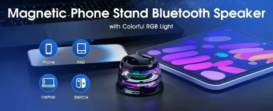 XIKCU G200 Portable Bluetooth Speaker HECATE RGB Lighting Magnetic Speaker BT5.3 Mini Sound Box 7 Hours Playback Phone Holder