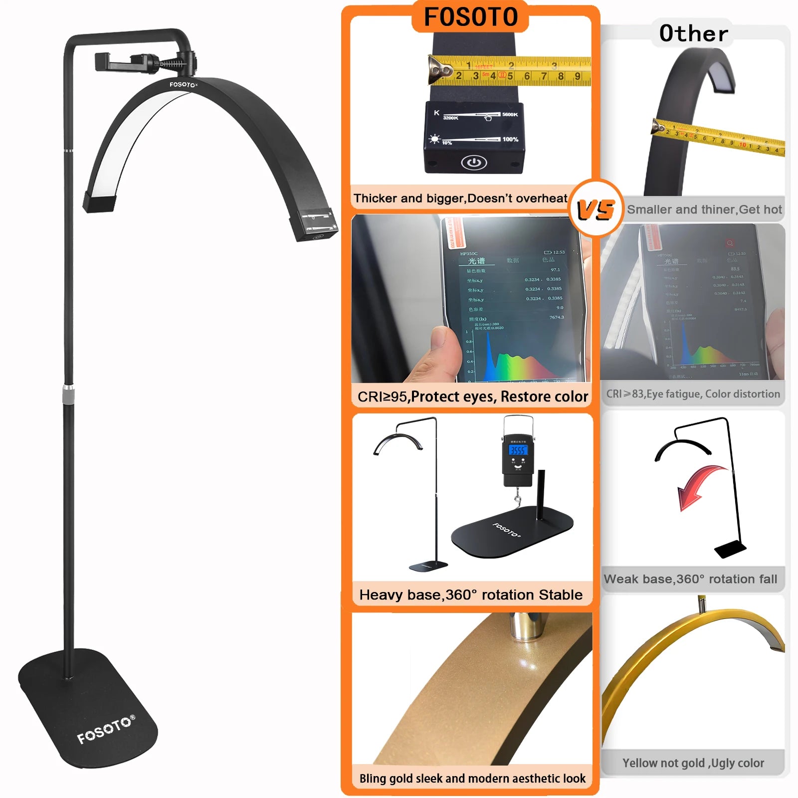 Fosoto Multifunctional Half Moon Lamp Video Ring Lash Light For Beauty Facials Salon Tatoo Live Stream Photography Photo TikTok