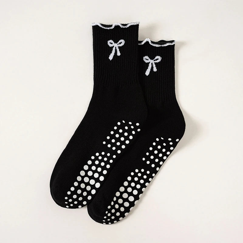 1 pairs of anti-slip grip Pilates socks, pure cotton breathable yoga socks, high elasticity sweat-absorbing mid-calf socks