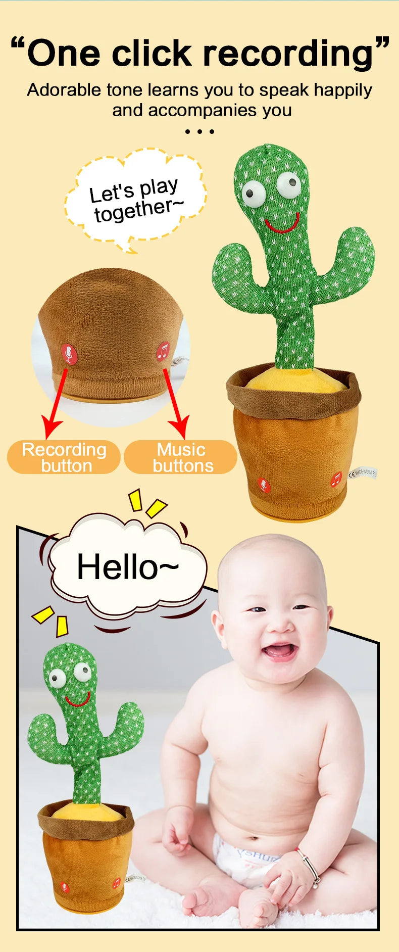 Dancing Talking Cactus Toys Singing Mimicking Recording Repeating What You Say Glow Stuffed Toy For Baby Boys Girl With clothing