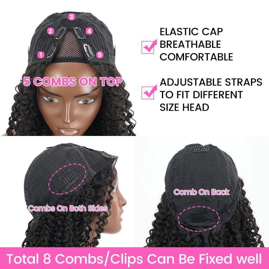 ISEE HAIR V Part Wig Human Hair Wigs For Women Curly Hair No Leave Out Side Part Wig Human Hair Mongolian Kinky Curly Wig