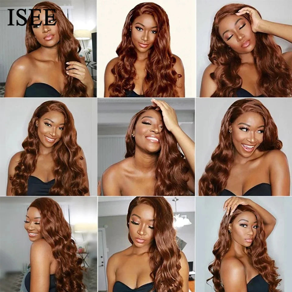 ISEE Hair Wig Brazilian Body Wave Colored Lace Front Wigs Chocolate Brown Human Hair Reddish Brown Closure Wig 99j Burgundy