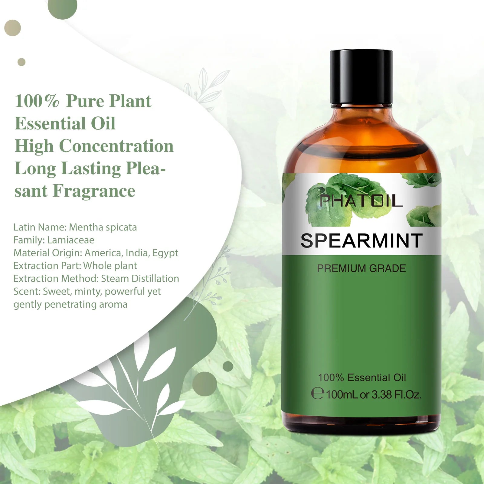 PHATOIL 100ML Spearmint Pure Natural Rose Essential Oils for Humidifier Diffuser Spa Massage Clove Bud Oregano Helichrysum