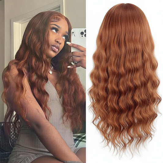 Premium Synthetic Lace Front Wig - Natural Wavy Brown Hair for Black Women | Pre-Plucked Swiss Lace