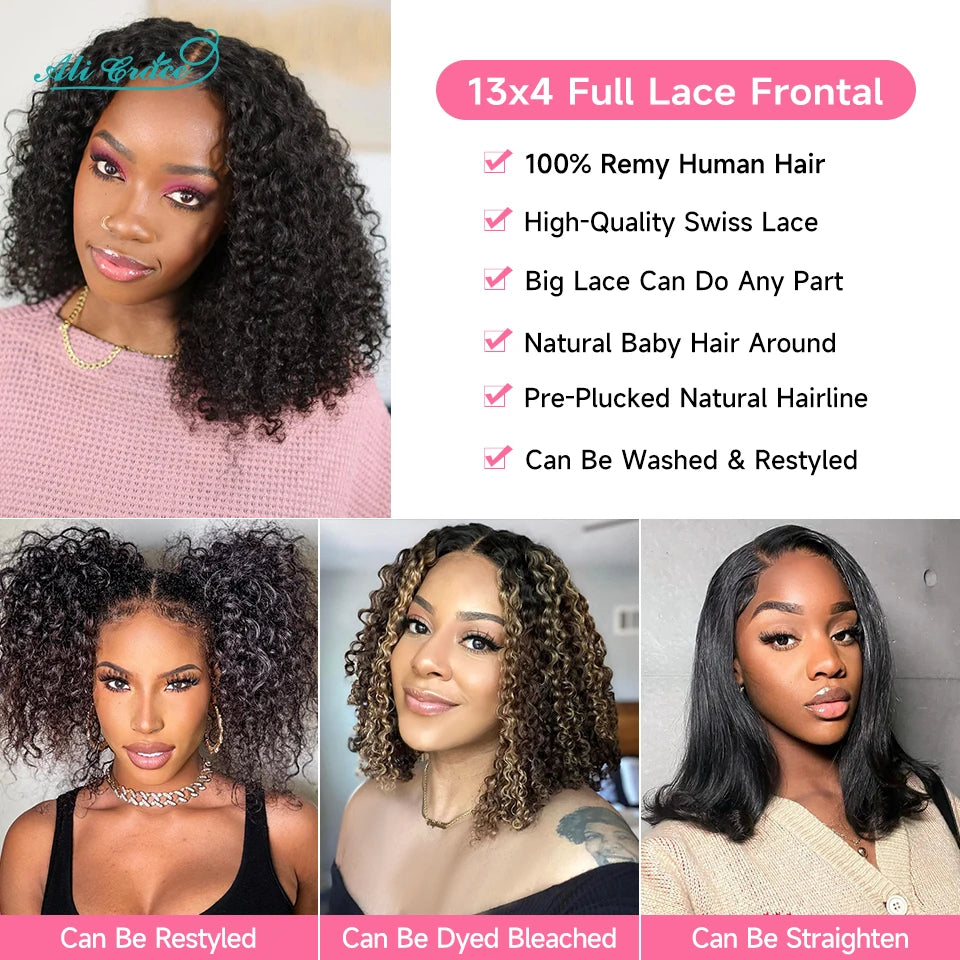 Ali Grace Hair Bob Wig Kinky Curly Hair Transparent 13x4 Lace Front Wig Pre-plucked Short Bob Wigs Deep Curly Remy Human Hair