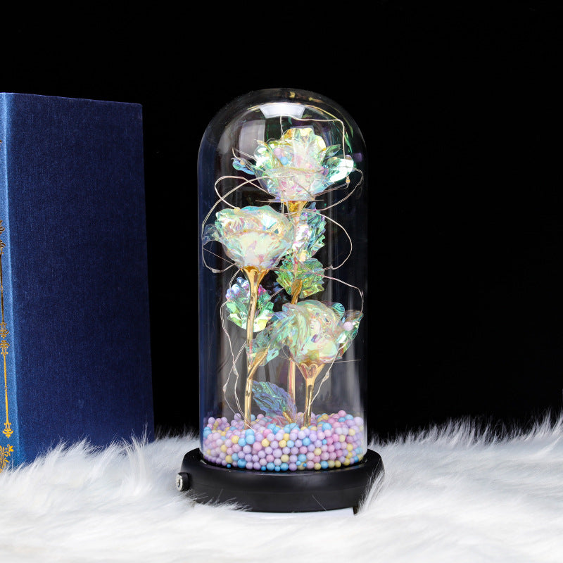 Three Gold Foil Flower Glass Cover Valentine's Day Birthday Gift