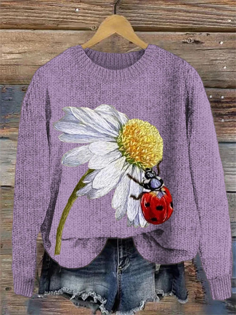 Chunky-knit Faux-sweater With Digital Print And Round Neckline