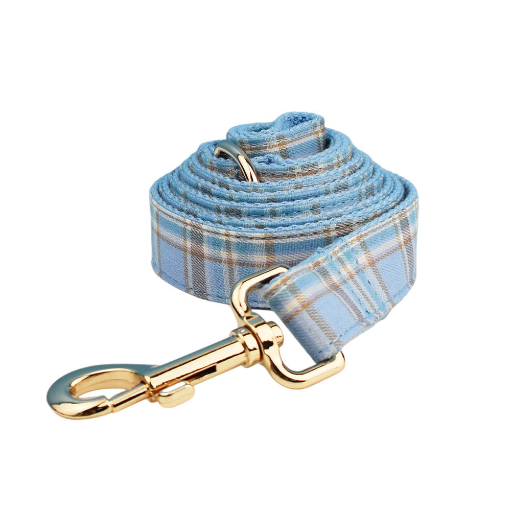 Sky Blue Grid Forest Series Dog Collar Traction Rope