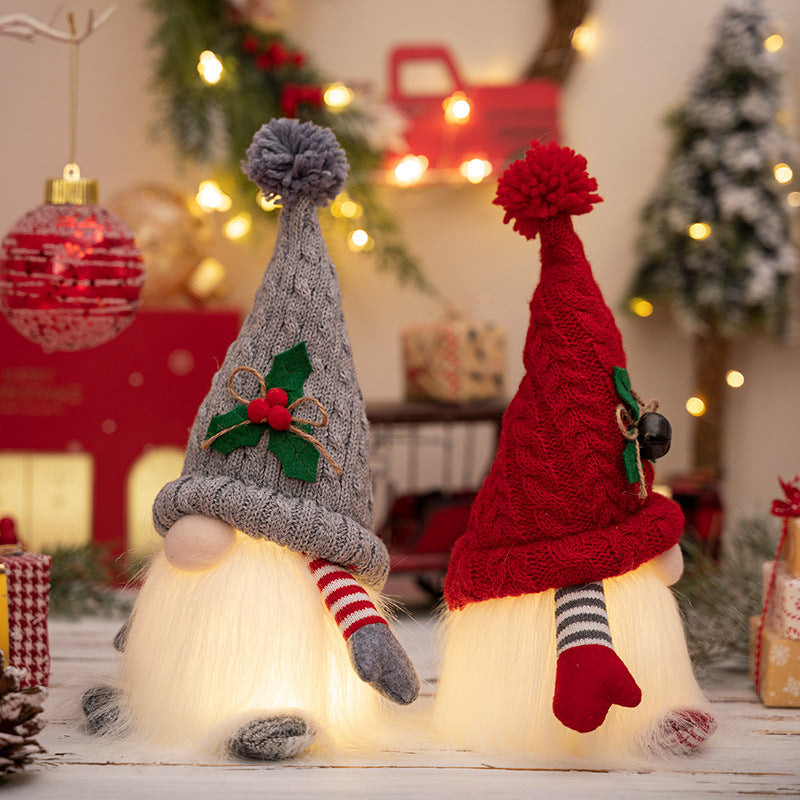 Christmas Decorations Dwarf Knitted Hat Glowing Rudolf Doll Ornaments