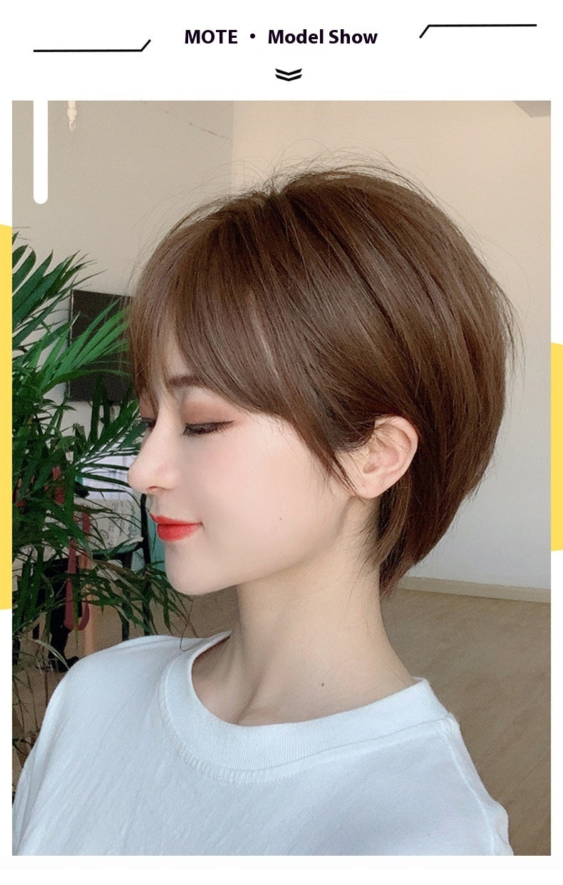 Wig Female All Real Hair Natural & Fluffy Short Straight
