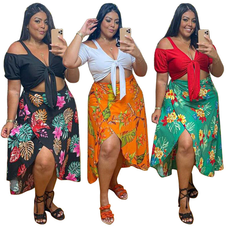New Arrival Digital-print Casual Women's Split-style Plus-size Two-piece Set