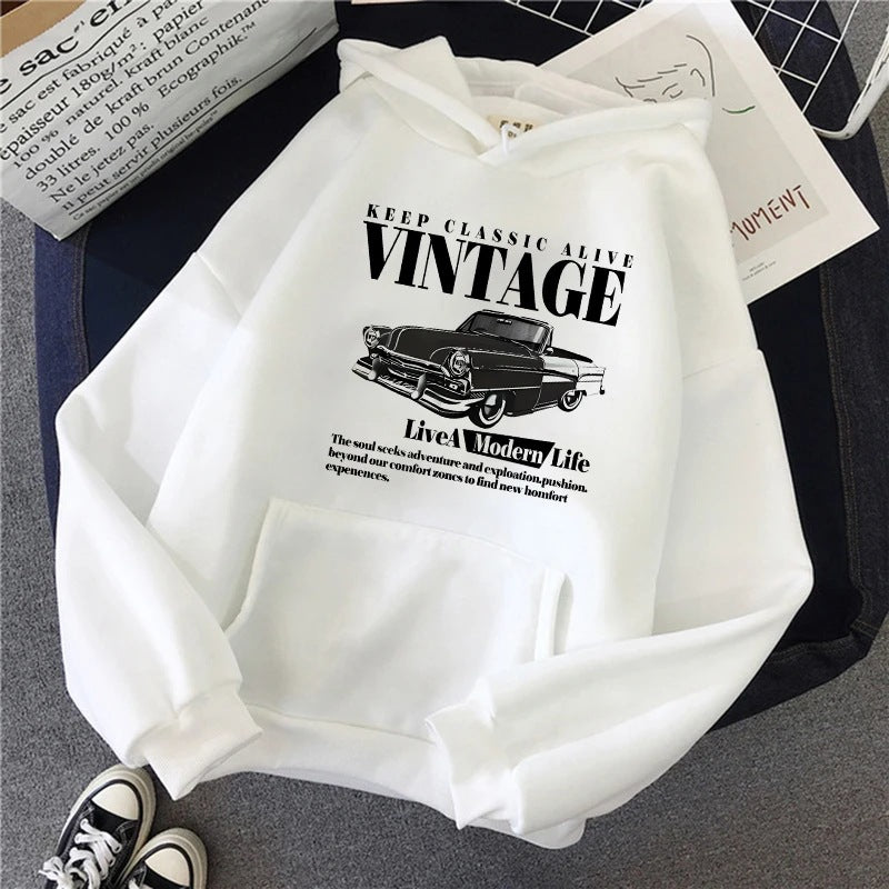 Retro-style Hoodie For Girls Women's Casual Patterned Printed Sweatshirt